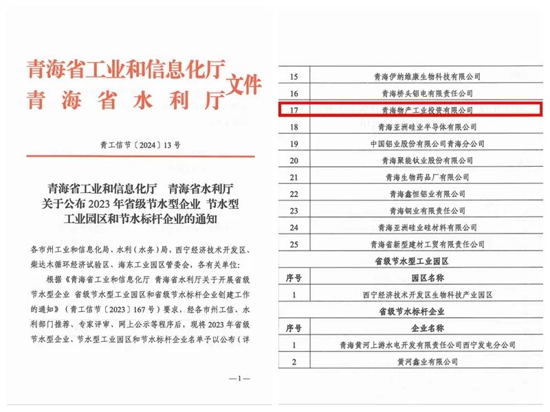 建設節水企業 共筑綠色未來&mdash;&mdash;物產工投公司成功獲得&ldquo;青海省節水型企業&rdquo;認定